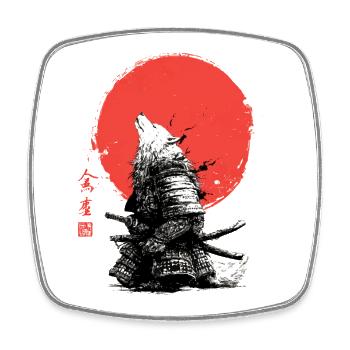 Wolf-Samurai unter Crimson Sun - Viereckiger Kühlschrankmagnet - Weiß - Vorne