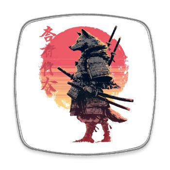 Wolf Samurai at Sunset - Square fridge magnet - white - Front