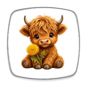 Hochlandrind Hochlandkuh Highland Cow, Löwenzahn - Viereckiger Kühlschrankmagnet - Weiß - Vorne