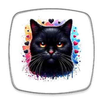 Black cat - Square fridge magnet - white - Front