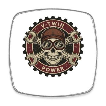 Moto Biker V-Twin Moteur Skull Skull Rocker - Magnet carré - blanc - Devant