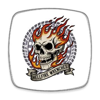 Motorrad Biker V-Twin Motor Skull Totenkopf Rocker - Viereckiger Kühlschrankmagnet - Weiß - Vorne