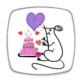 Mouse with Cake Heart Birthday Child - Square fridge magnet - white - Front