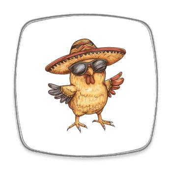Huhn Comic Lustig Sombrero - Viereckiger Kühlschrankmagnet - Weiß - Vorne