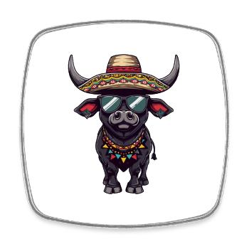 Stier Comic Lustig Sombrero - Viereckiger Kühlschrankmagnet - Weiß - Vorne