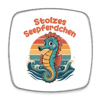Stolzes Seepferdchen Schwimmen Retro Design - Viereckiger Kühlschrankmagnet - Weiß - Vorne