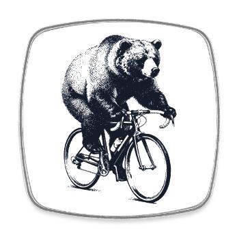 Bear sur une moto de course - Magnet carré - blanc - Devant