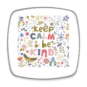 Reste calme et sois gentil Art populaire floral - Magnet carré - blanc - Devant