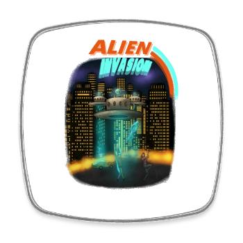 Alien Invasion Space Shirt - Viereckiger Kühlschrankmagnet - Weiß - Vorne