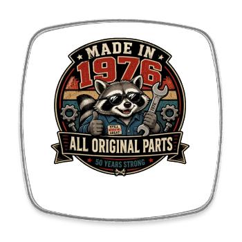 Raccoon Workshop 1976 Original Parts - Square fridge magnet - white - Front