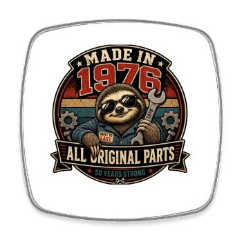 1976 Genuine Parts Sloth Mechanic - Square fridge magnet - white - Front