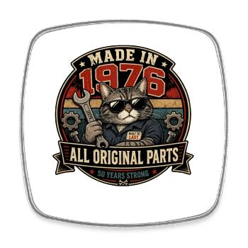 Originalteile 1976 Kater Mechaniker - Viereckiger Kühlschrankmagnet - Weiß - Vorne
