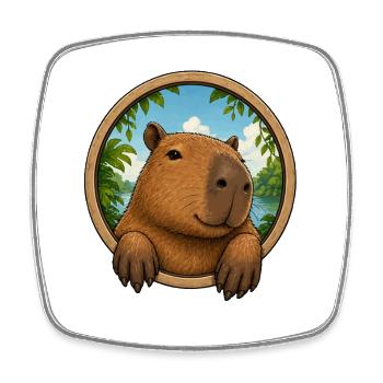 Cuddly capybara in frame - Square fridge magnet - white - Front