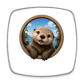 Otter in round window by the sea - Square fridge magnet - white - Front