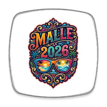 Malle 2026 Mallorca Palmen Bunt - Viereckiger Kühlschrankmagnet - Weiß - Vorne