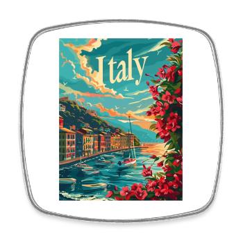 Italian Coastal Landscape with Flowers and - Square fridge magnet - white - Front