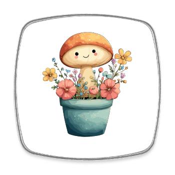 Cheerful mushroom in a flower pot - Square fridge magnet - white - Front