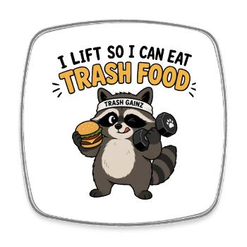 Trash Food Fitness Waschbär - Viereckiger Kühlschrankmagnet - Weiß - Vorne