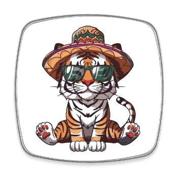 Tiger Comic Lustig Sombrero - Viereckiger Kühlschrankmagnet - Weiß - Vorne