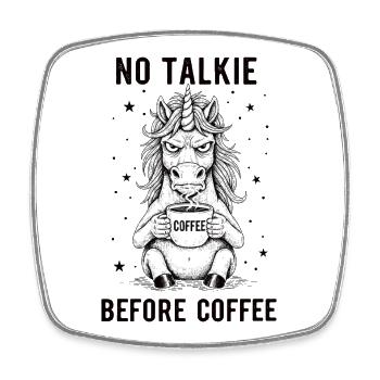 No conversation in front of coffee lover unicorn - Square fridge magnet - white - Front