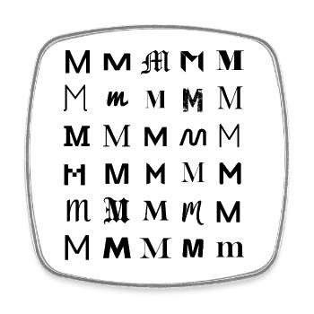 Typography M monogram letter mosaic design - Square fridge magnet - white - Front