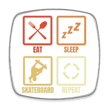 Essen Schlafen Skateboarden Wiederholen - Viereckiger Kühlschrankmagnet - Weiß - Vorne