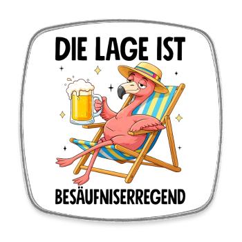 Die Lage Ist Besäufniserregend mit Flamingo - Viereckiger Kühlschrankmagnet - Weiß - Vorne