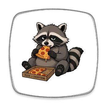 Waschbär nascht Pizza - Viereckiger Kühlschrankmagnet - Weiß - Vorne