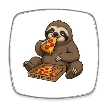 Le plaisir de la vie de Pizza Sloth - Magnet carré - blanc - Devant