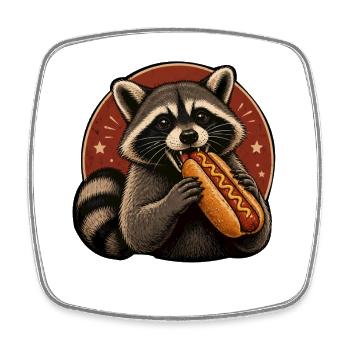 Waschbär-Genuss Hotdog Illustration - Viereckiger Kühlschrankmagnet - Weiß - Vorne