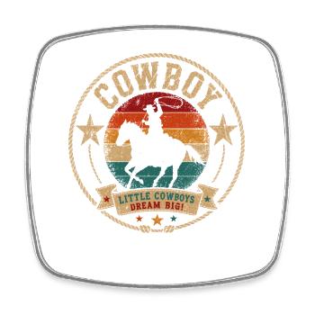 Cheval vintage à motif d’enfant cowboy - Magnet carré - blanc - Devant
