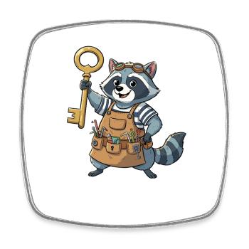 Schlüsselhelden Bau-Raccoon - Viereckiger Kühlschrankmagnet - Weiß - Vorne
