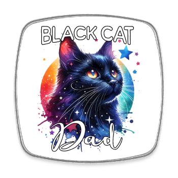 Schwarze Katze Papa - Viereckiger Kühlschrankmagnet - Weiß - Vorne