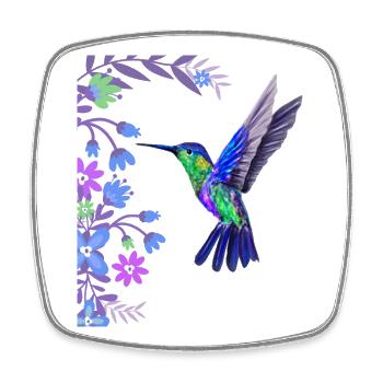 Kolibri Vogel Design mit botanischen Blumen - Viereckiger Kühlschrankmagnet - Weiß - Vorne