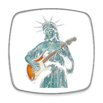 Statue of Liberty Playing Electric Guitar - Square fridge magnet - white - Front