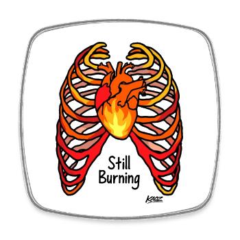 Fire Heart in with Ribs Tattoo Style - Square fridge magnet - white - Front