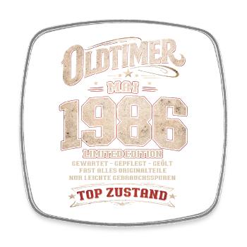 40. Geburtstag Geschenk Mann Oldtimer Mai 1986 - Viereckiger Kühlschrankmagnet - Weiß - Vorne