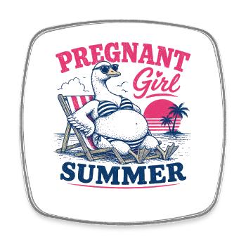 Pregnant summer dodo on the beach - Square fridge magnet - white - Front