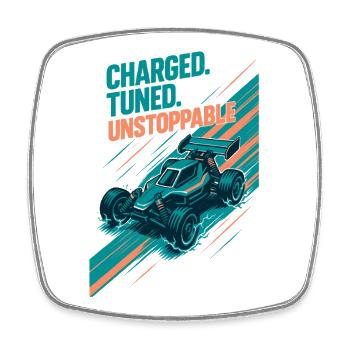 Loaded, tuned, unstoppable | RC Buggy - Square fridge magnet - white - Front