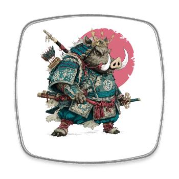 Wildschwein-Samurai in türkisfarbener Rüstung - Viereckiger Kühlschrankmagnet - Weiß - Vorne
