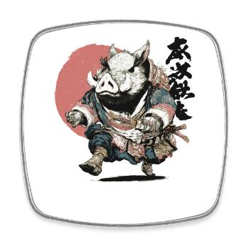 Boar Samurai in Ukiyo Armor - Square fridge magnet - white - Front