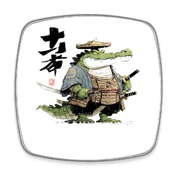 Duelliste samouraï alligator - Magnet carré - blanc - Devant
