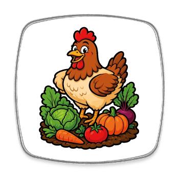 Happy hen in the vegetable garden - Square fridge magnet - white - Front