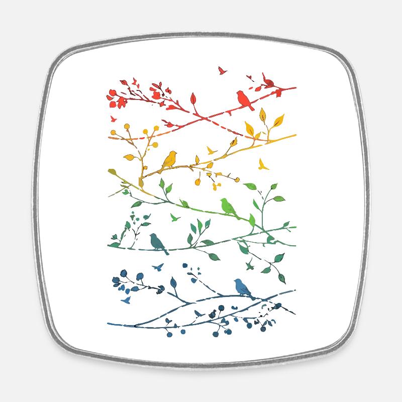 Regenbogenzweige und Vögel - Viereckiger Kühlschrankmagnet - Weiß