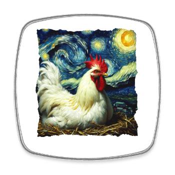 Nuit étoilée des poulets de Leghorn - Magnet carré - blanc - Devant