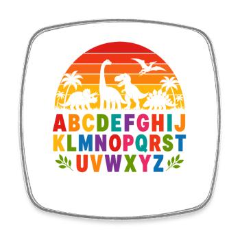 Regenbogen-Dino-Alphabet - Viereckiger Kühlschrankmagnet - Weiß - Vorne