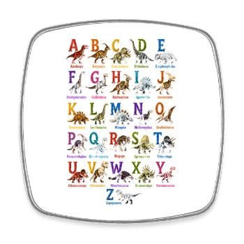 Bunter DinoAlphabet Druck - Viereckiger Kühlschrankmagnet - Weiß - Vorne