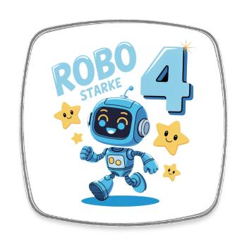 Roboter Geburtstagsmotiv 4 Jahre Jungen Geschenk - Viereckiger Kühlschrankmagnet - Weiß - Vorne