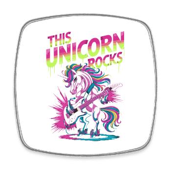 Guitare néon Unicorn Rock - Magnet carré - blanc - Devant