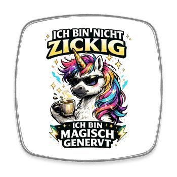 magisch genervtes Einhorn mit Kaffee Sarkasmus - Viereckiger Kühlschrankmagnet - Weiß - Vorne